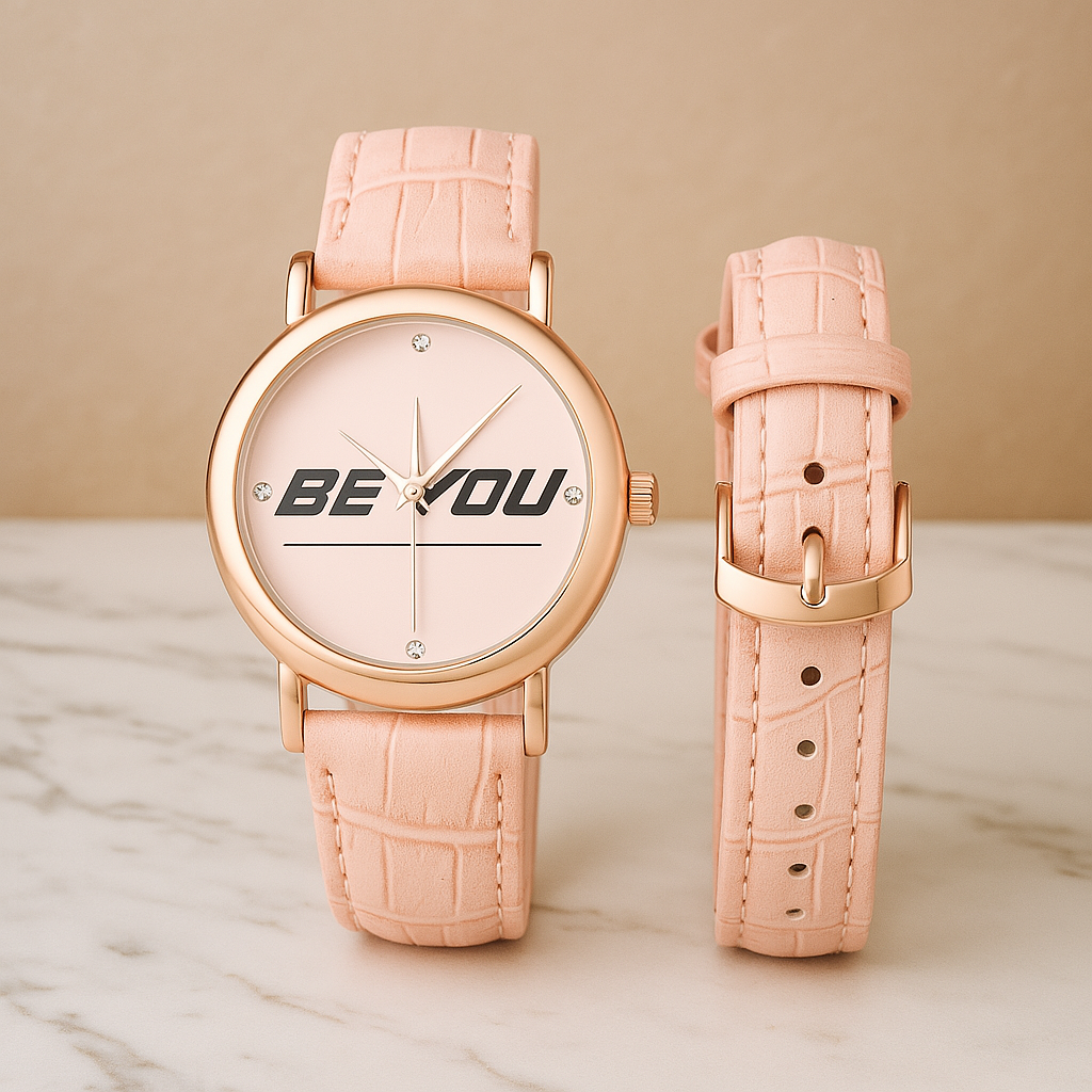 Tillbehör Rose Gold Läderklocka för kvinnor