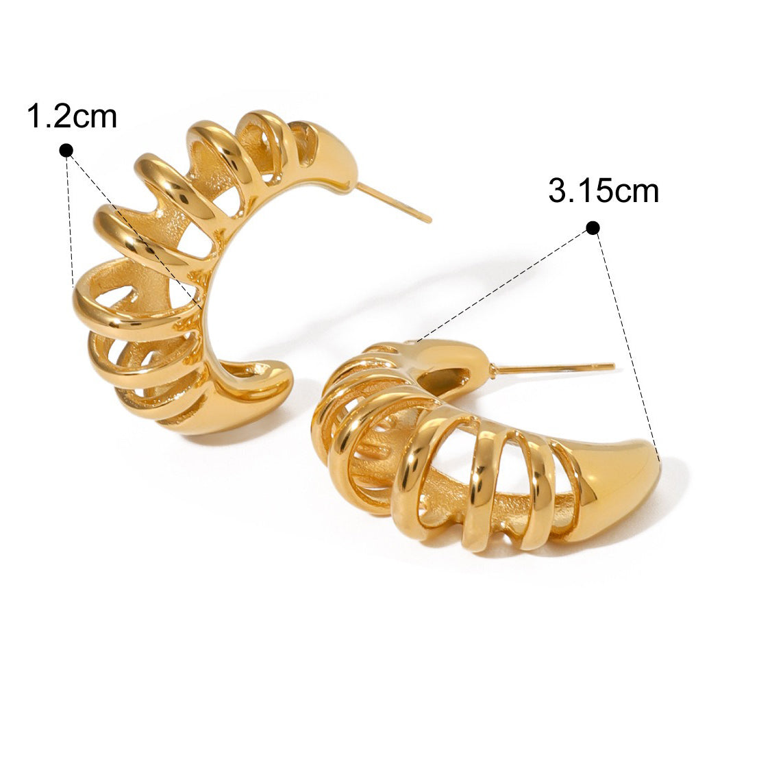 18K Guld C-formad Hålig Design Armband och Örhängen Set