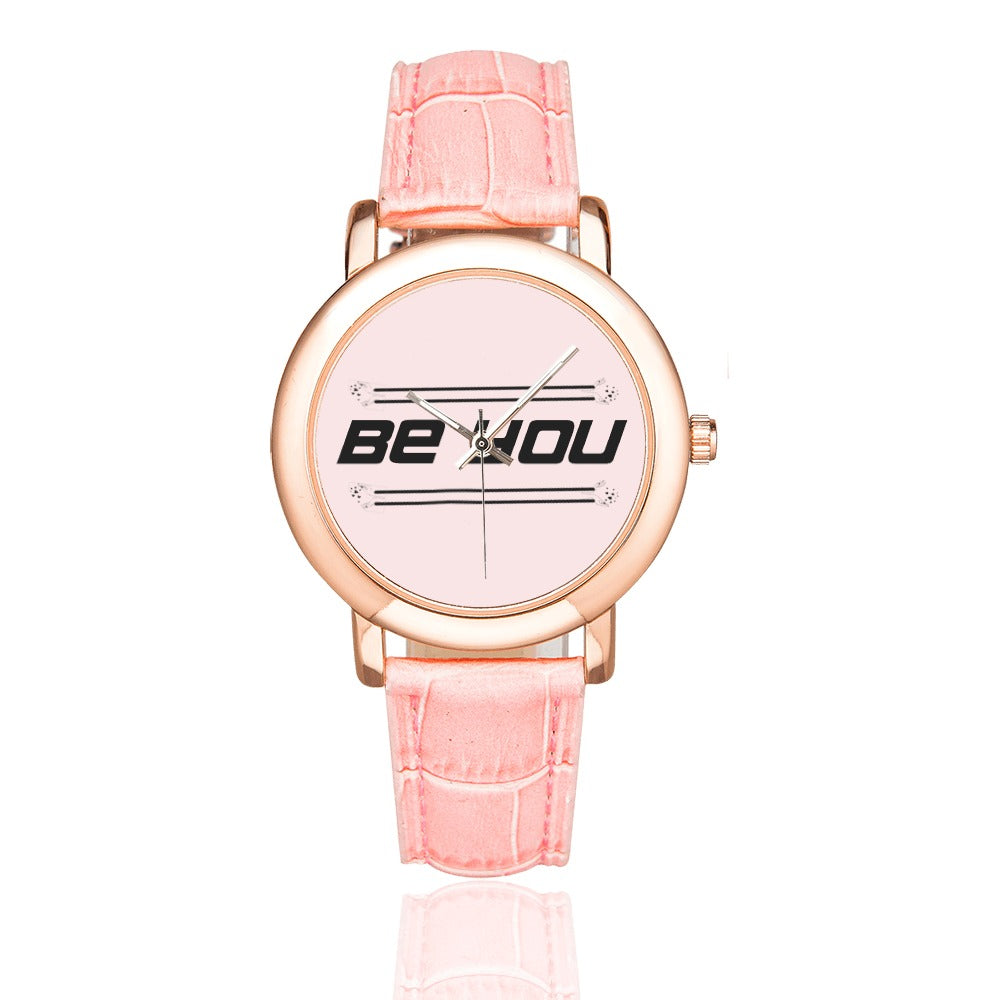 Tillbehör Rose Gold Läderklocka för kvinnor