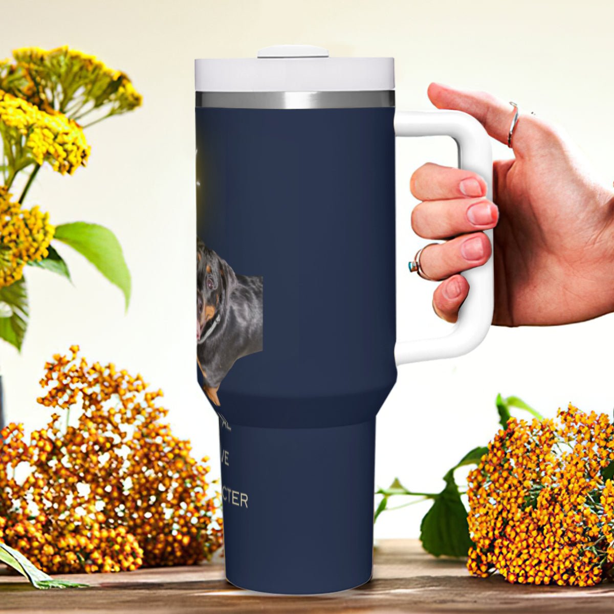 Tumbler i rostfritt stål med budskap