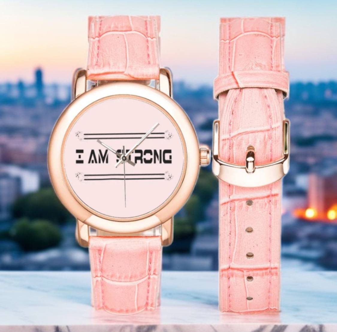 Tillbehör Rose Gold Läderklocka för kvinnor