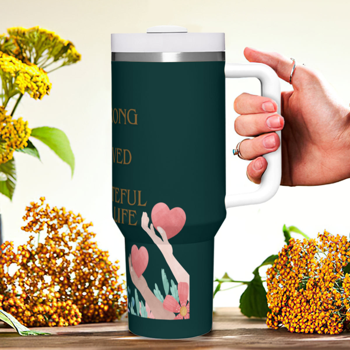 Tumbler i rostfritt stål med budskap