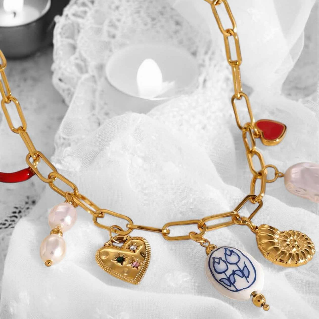 Guld Ljus lyx Armband och Halsband Set med Maritima Element