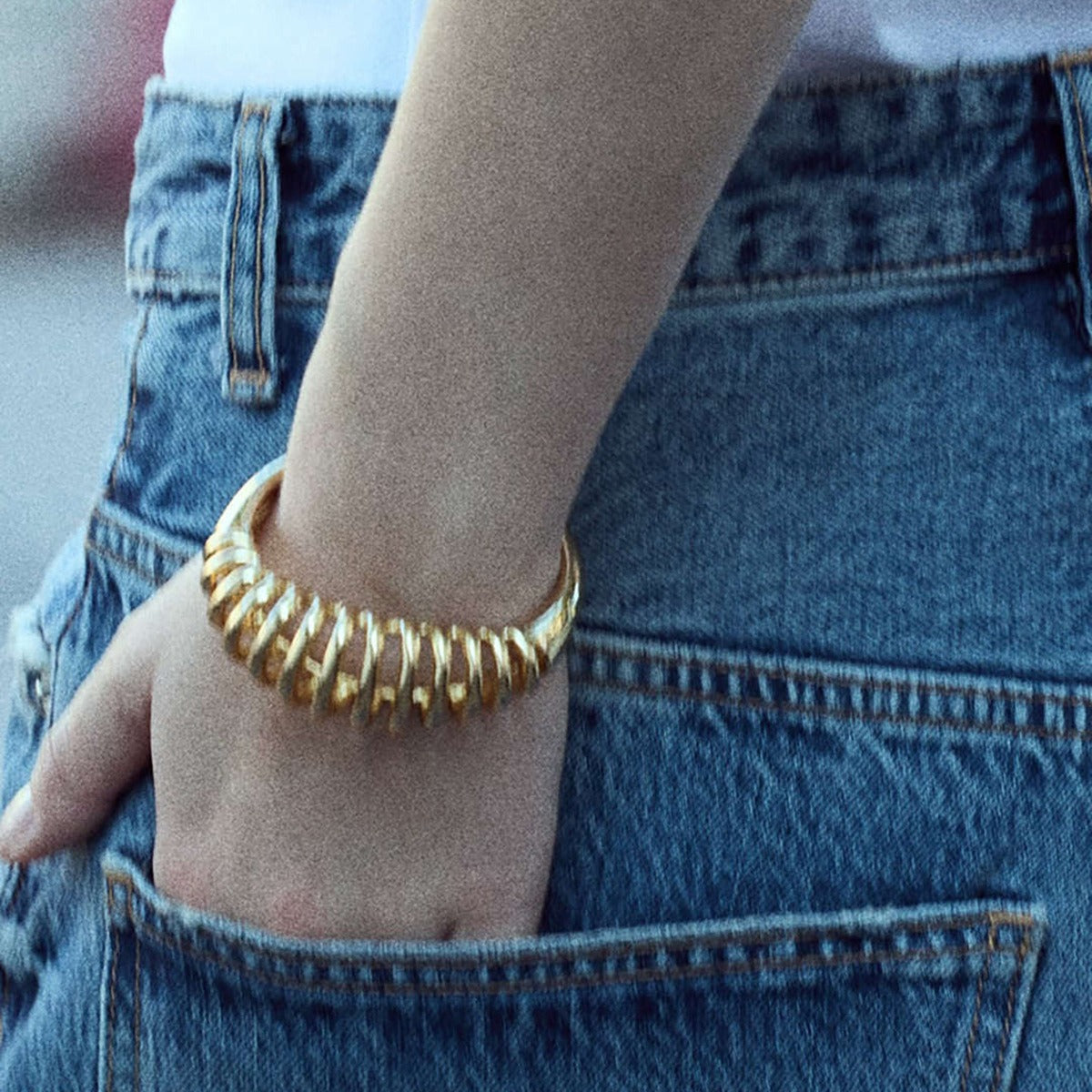 18K Guld C-formad Hålig Design Armband och Örhängen Set