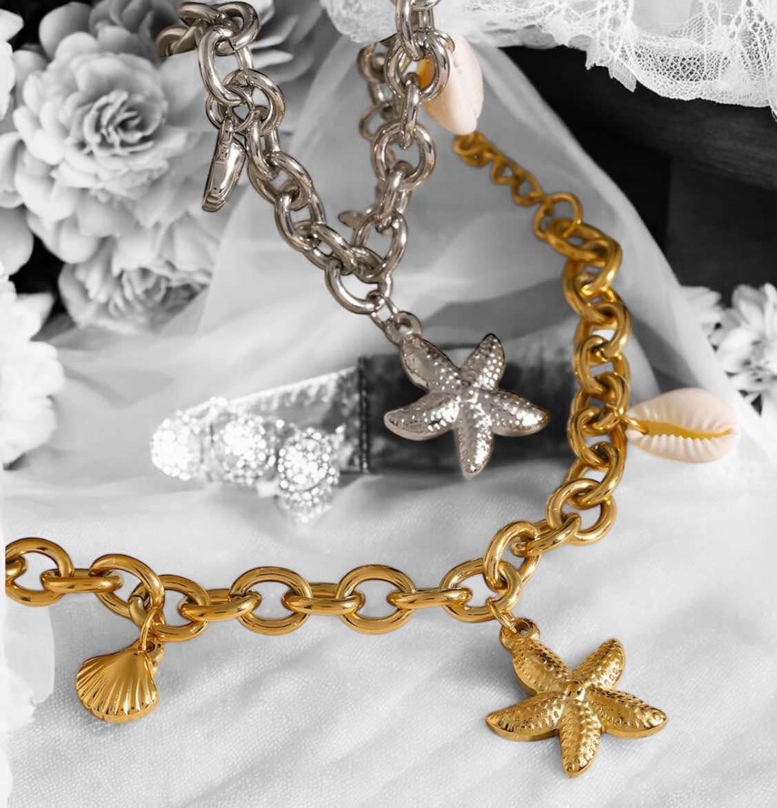 Guld Ljus lyx Armband och Halsband Set med Maritima Element