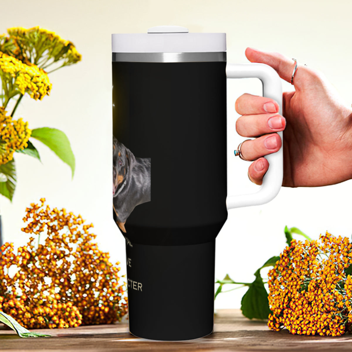 Tumbler i rostfritt stål med budskap