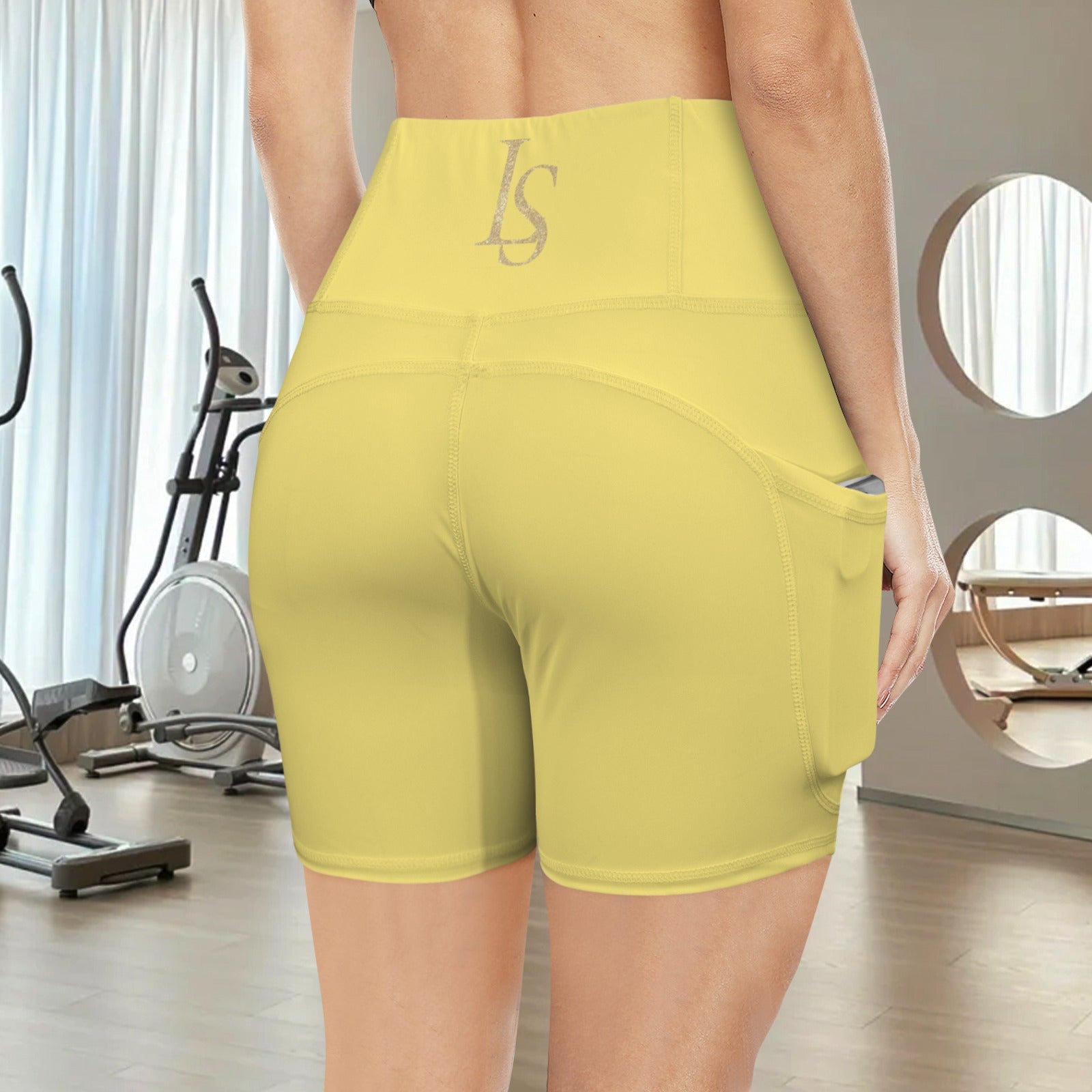 Högmidjade Yoga Shorts med Djupa Fickor