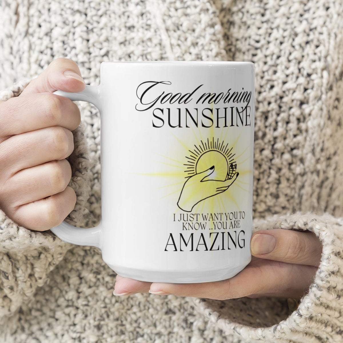 Vit keramikmugg med budskap