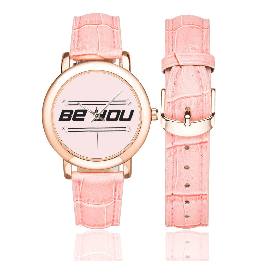 Tillbehör Rose Gold Läderklocka för kvinnor