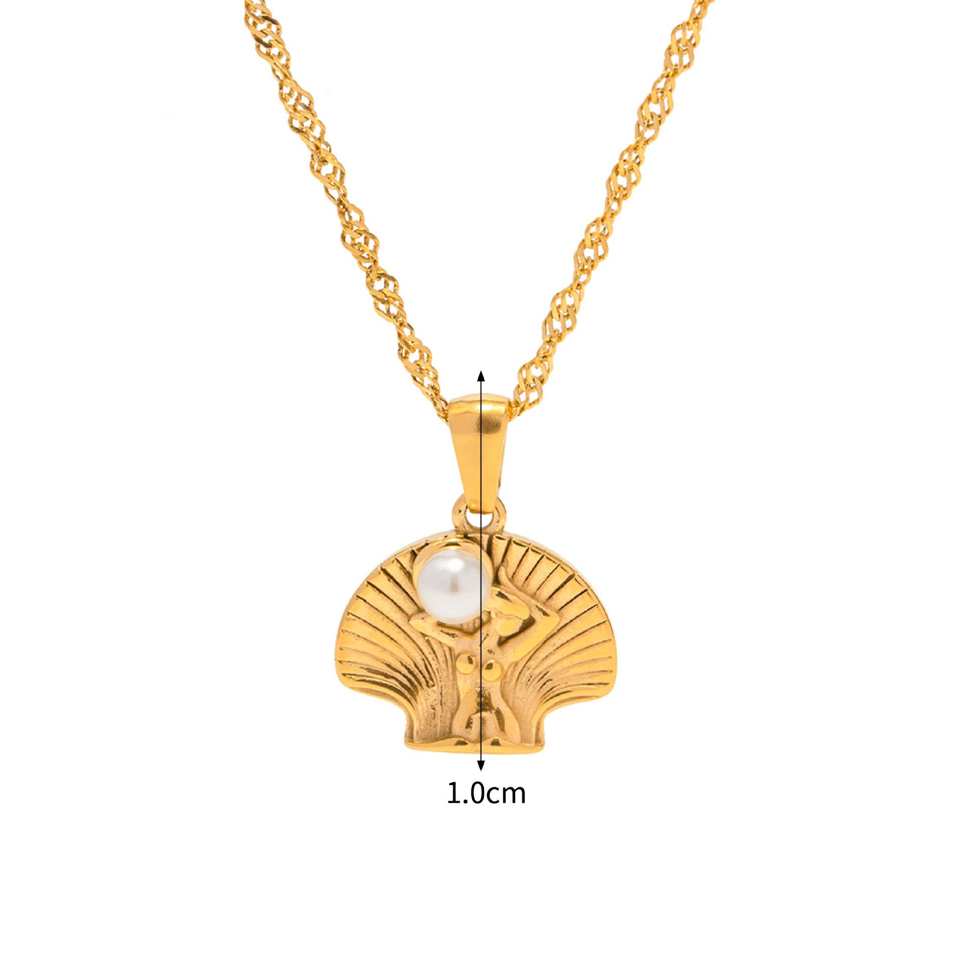 18K Guld Skaldjur Inlagt Med Pärla Strandstil Örhängen och Halsband Set